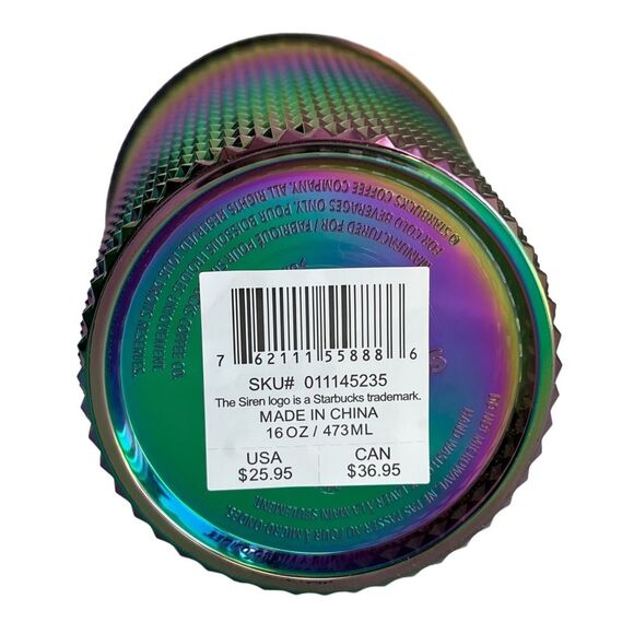 NWT Starbucks OIL SLICK Cold Cup Grande BLACK BLING Tumbler Rainbow Studded 2023 - Picture 4 of 4